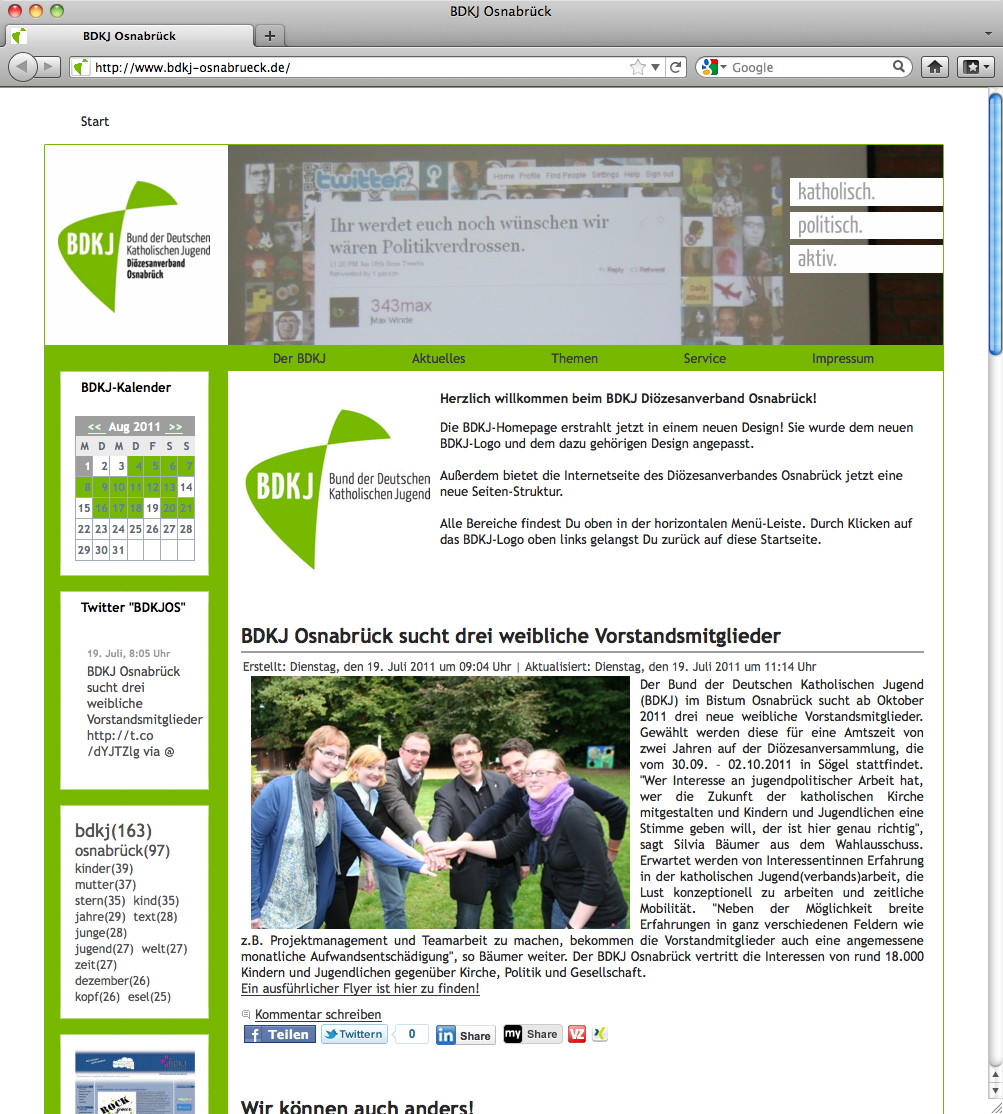 BDKJ Osnabrück sucht drei weibliche Vorstandsmitglieder: http://www.bdkj-osnabrueck.de